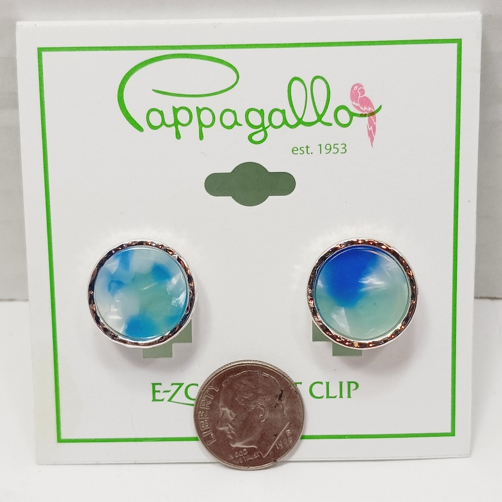 PAPPAGALLO EZ Comfort Clip Stone and Silvertone Disc Earrings NWT